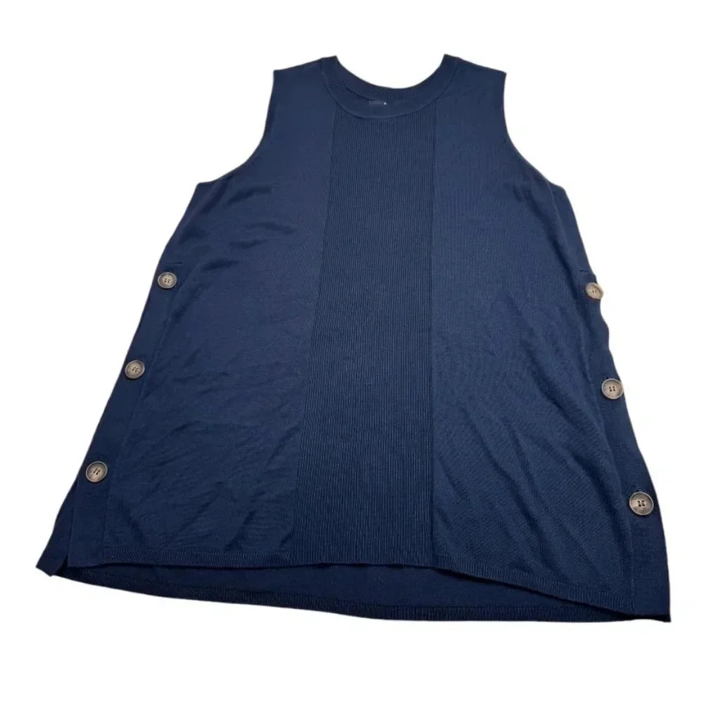Jason Wu Women's Navy Button-Side Sleeveless Fisherman Sweater